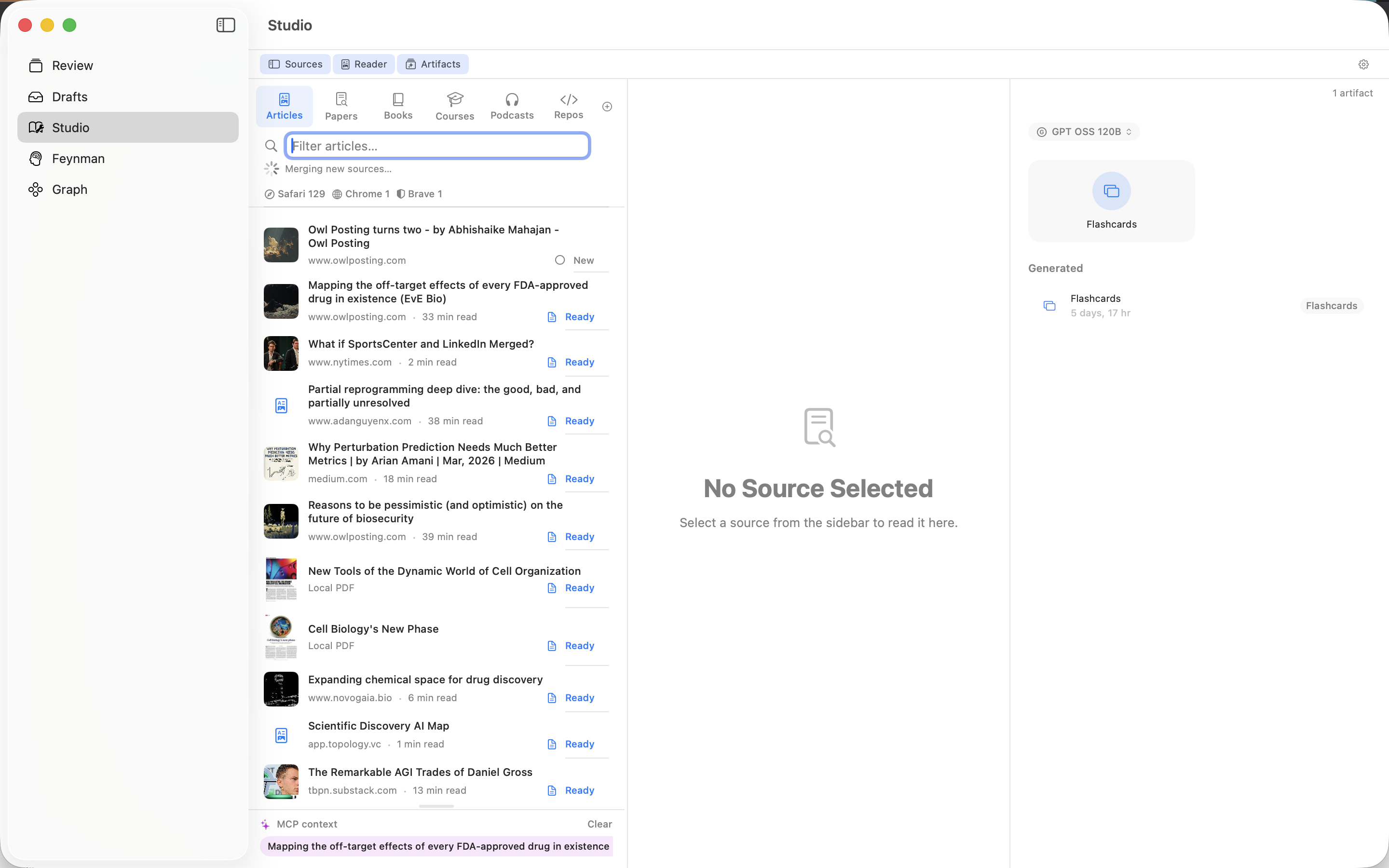 FeynmanLM Studio tab on macOS